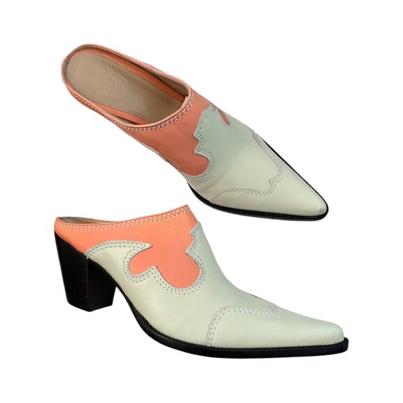 Maryam Nassir Zadeh Shoes - MARYAM NASSIR ZADIH Heeled Romeo Mule Leather Italian Coral Green Western 40 EUC